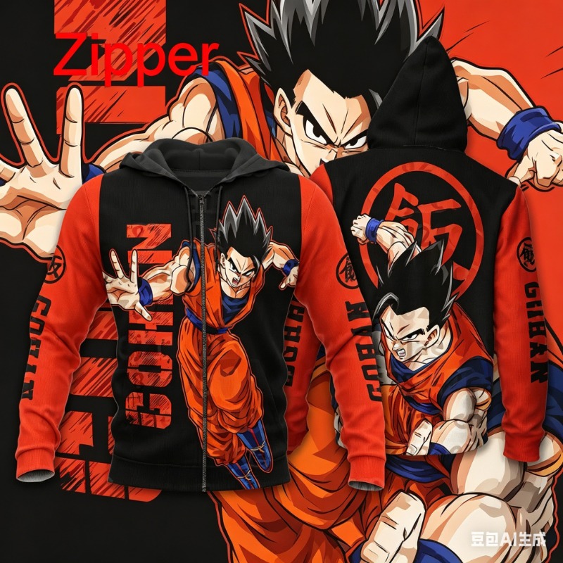 Men'S Fashion Zipper Hoodie - Dragon Ball Gohan Men Zipper Hoodie