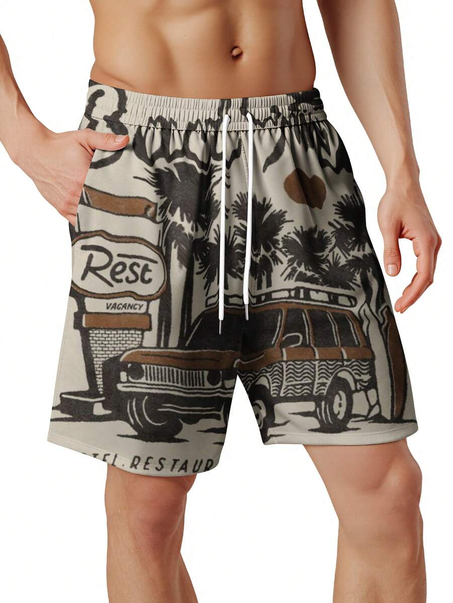 Swim Trunk Shorts - Mens Beach Trip Print Board Shorts