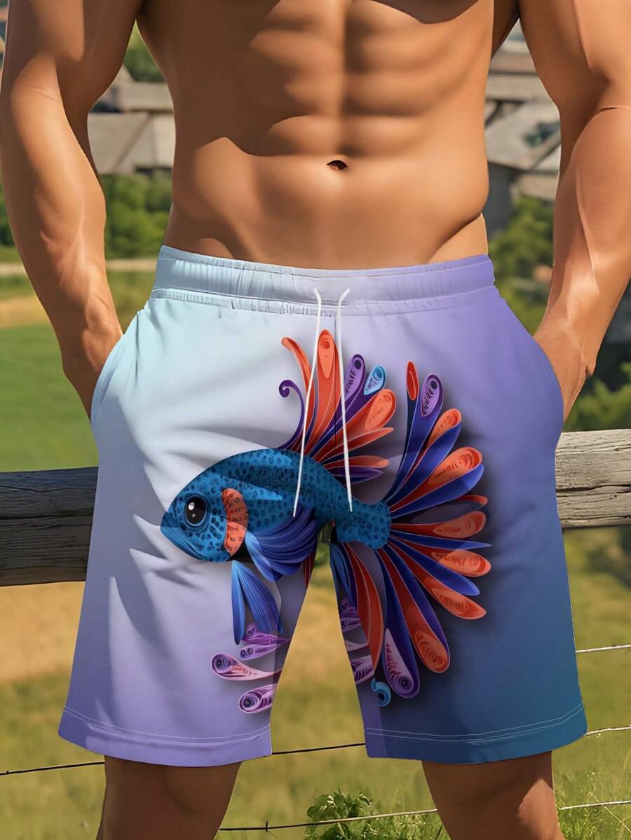 Swim Trunk Shorts - Gradient Purple Blue Swim Trunks With