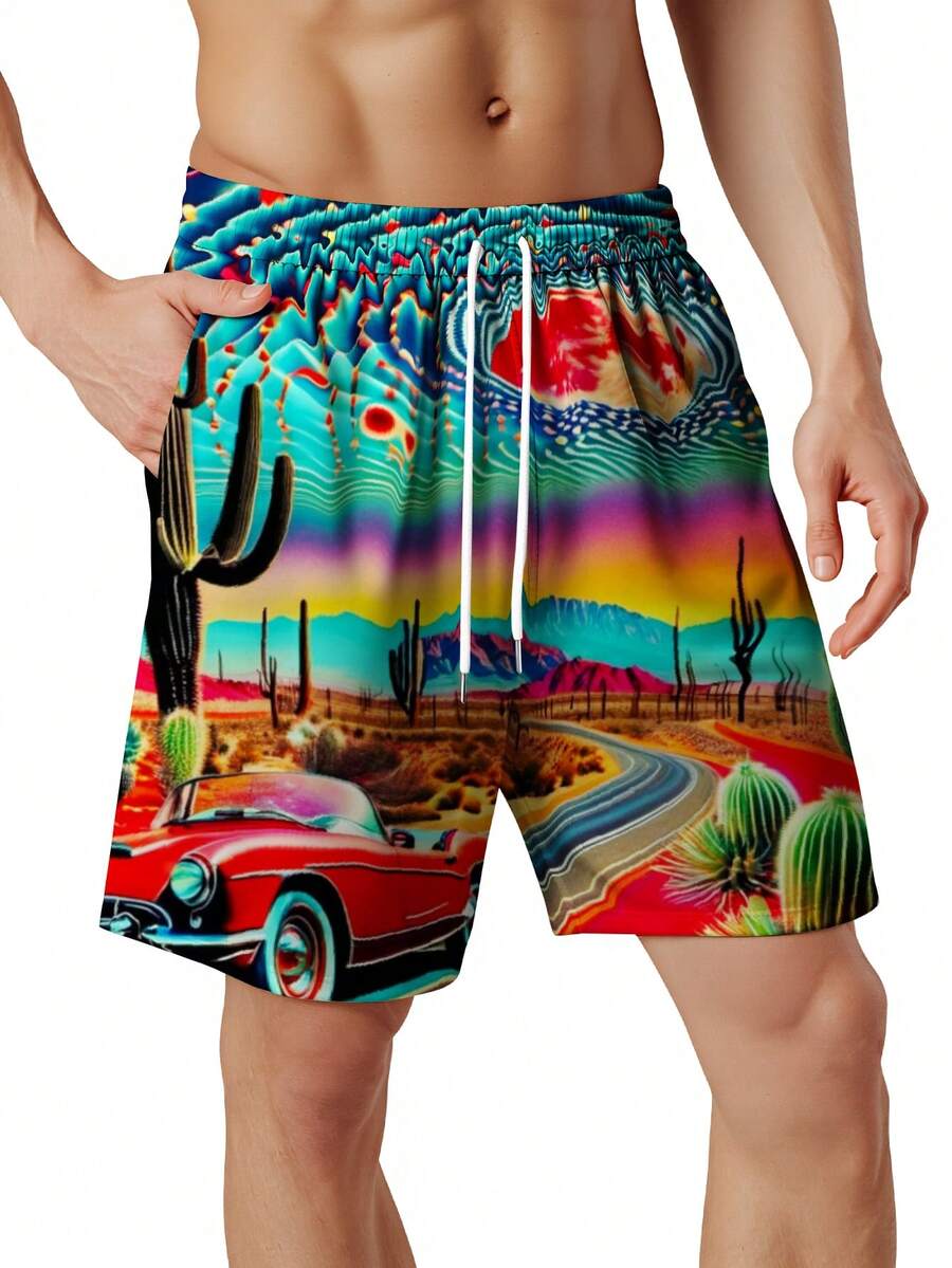 Swim Trunk Shorts - Mens Desert Scene Swim Trunks With