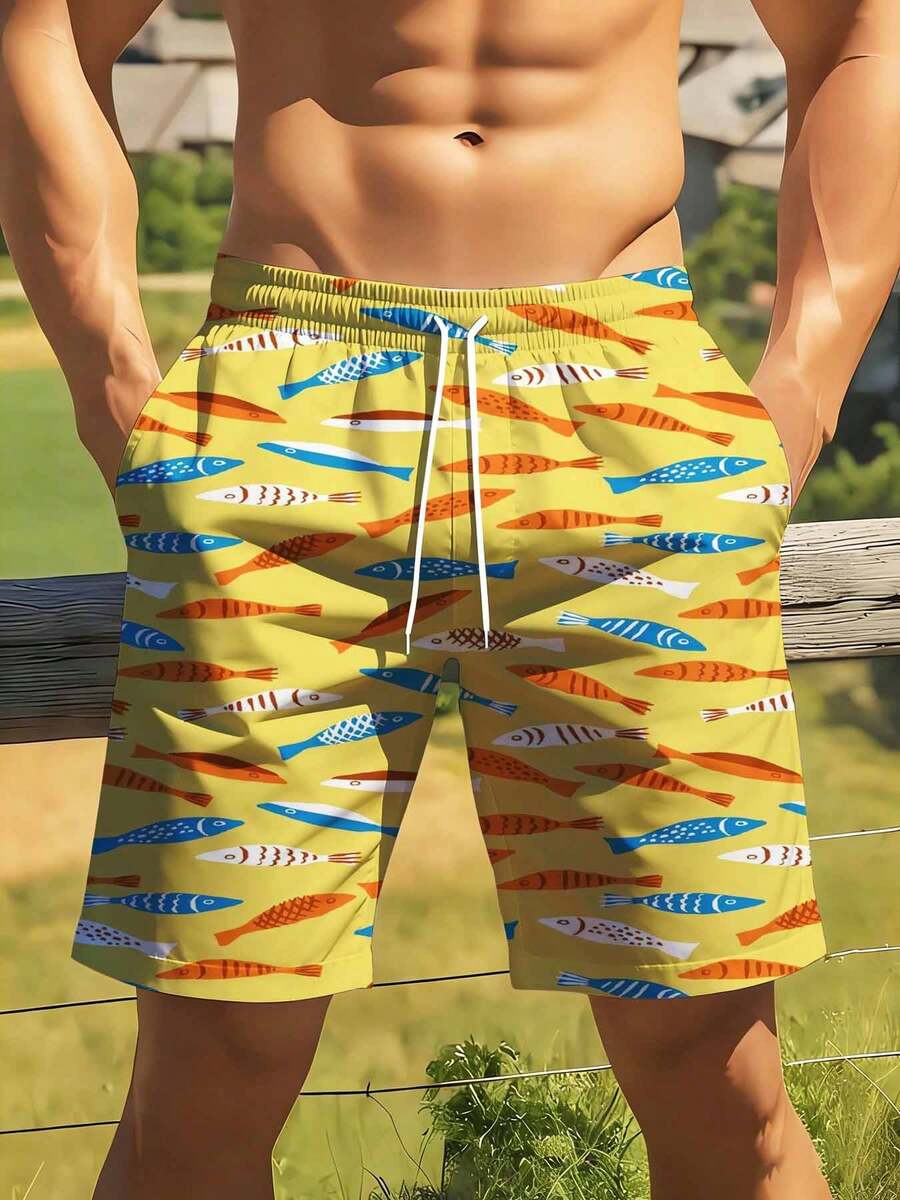 Swim Trunk Shorts - Colorful Fish Pattern Swim Trunks For