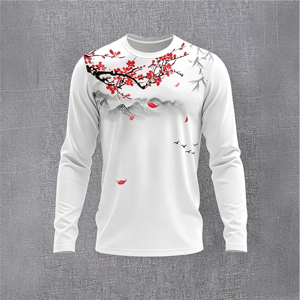 Mens Fashion Vintage - Chinese Style Ink Plum Blossom Long