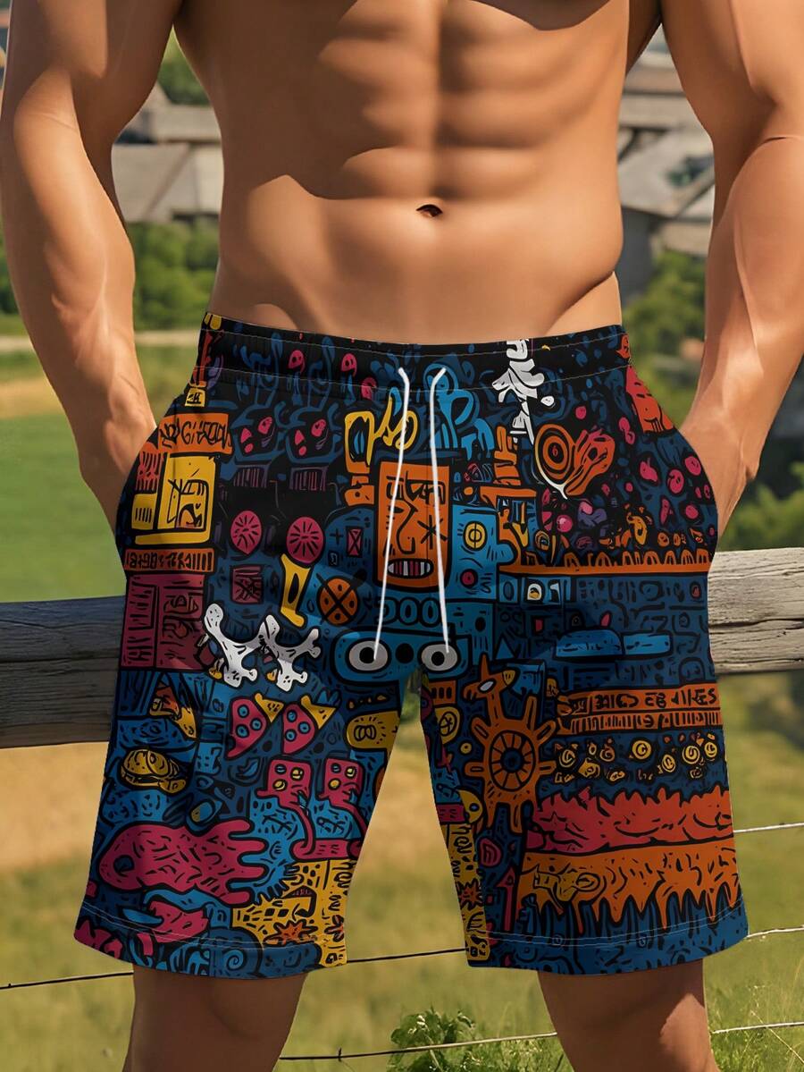Swim Trunk Shorts - Mens Beach Shorts 3D Digital Print