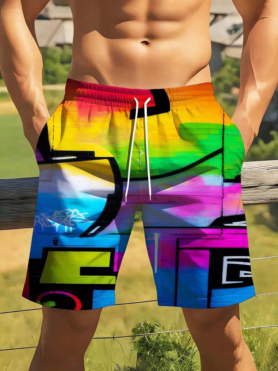 Mens Rainbow Graffiti Print Sw - Swim Trunk Shorts recension och pris