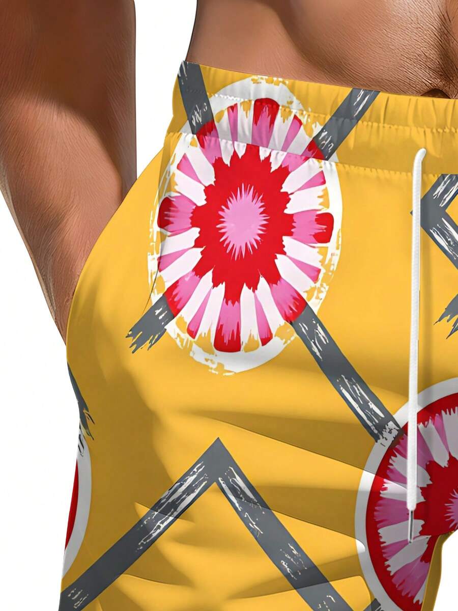 Mens Geometric Floral Print Be - Swim Trunk Shorts recension och pris