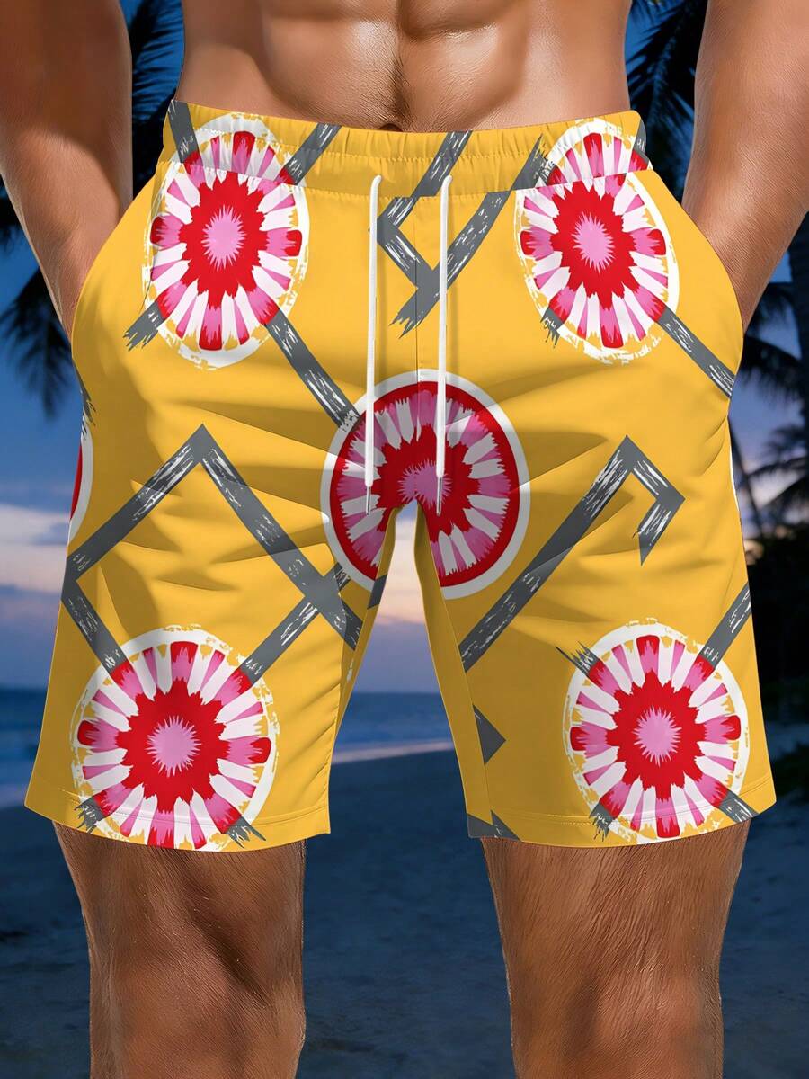 Mens Geometric Floral Print Be - Swim Trunk Shorts recension och pris