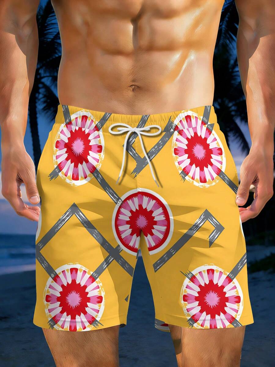 Mens Geometric Floral Print Be - Swim Trunk Shorts recension och pris