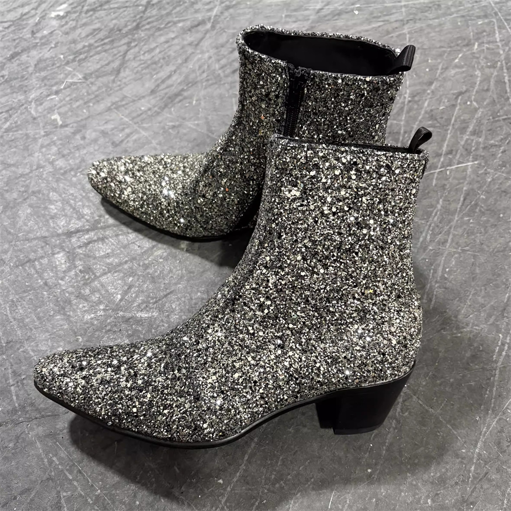 Silver Bling Bling Pointed Toe - Chelsea Boots Men recension och pris