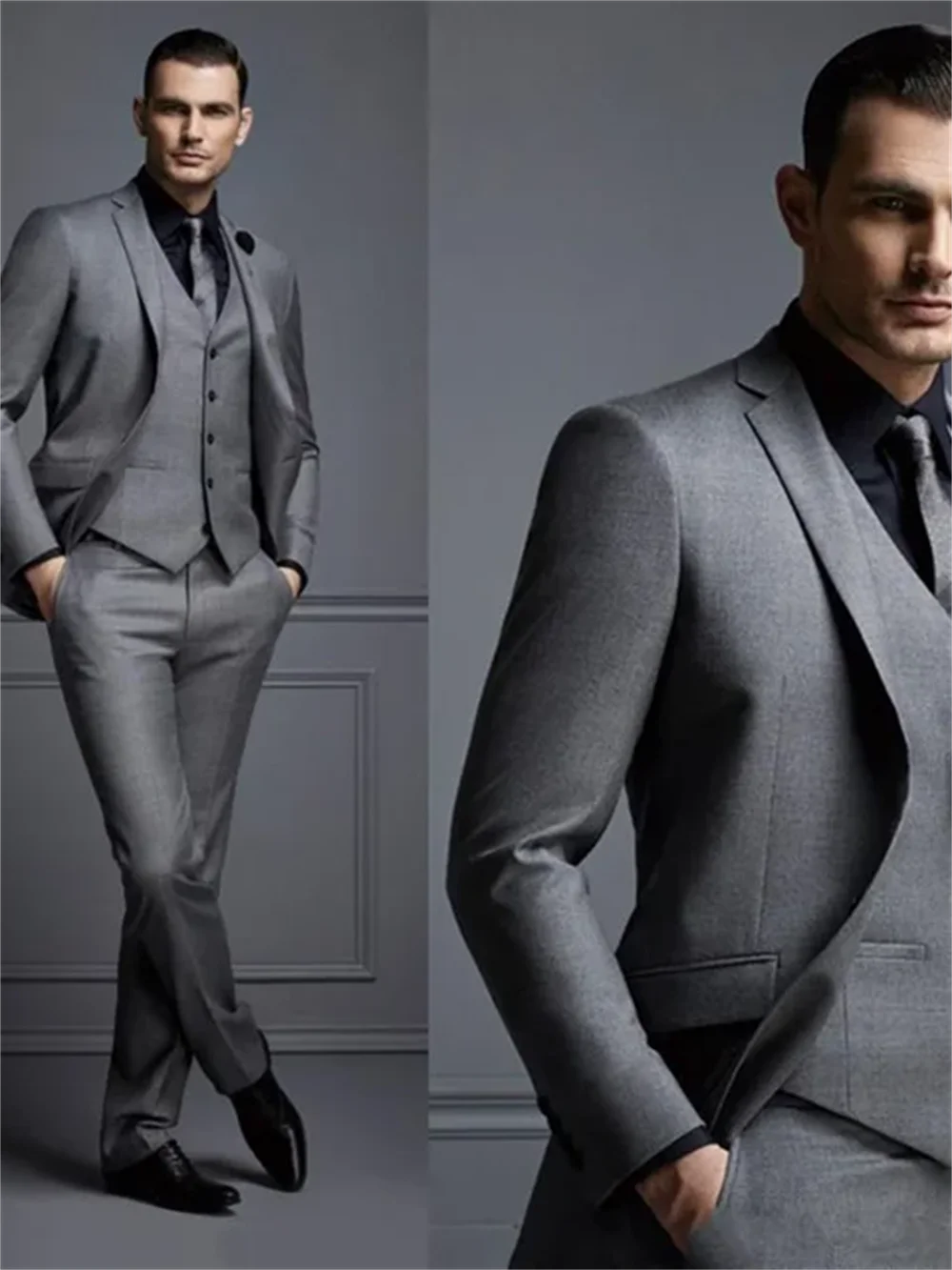 3 pieces Dark Grey Mens Suit N - Mens Fashion Dark Grey Pants recension och pris